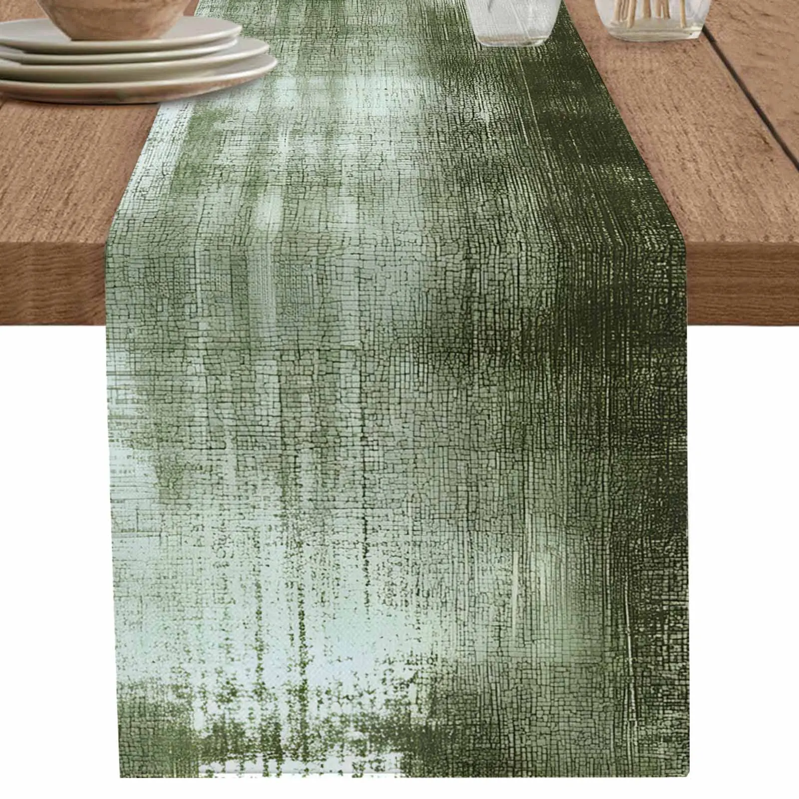 Abstract Art Collage Art Green Runner Wedding Decor Table Cover Holiday Party Coffee Table Decoration Tablecloth