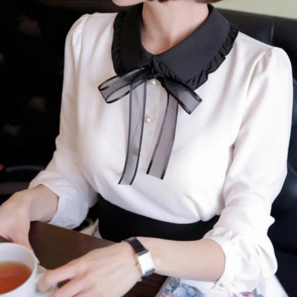 New Autumn and Winter Women's Lace Shirt with Fake Collar and Black Fungus Edge Stand Up Collar Ties Apparel Accessories