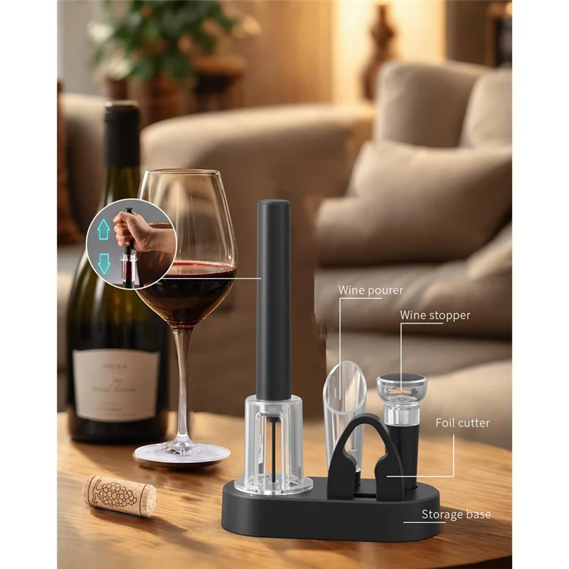 ABBK-مجموعة فتاحة زجاجات النبيذ مع مضخة هواء 4 في 1، قاطع رقائق معدنية، لمدفق النبيذ، سدادة مفرغة وقاعدة تخزين لمحبي النبيذ #6