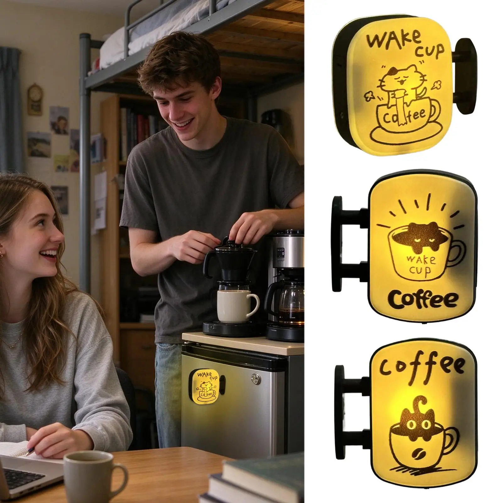 LED Coffee Neon Sign Magnetic Fridge Magnet with Lights Retro Kitchen Decor for Home Office Dorm, Coffee Lover Gift