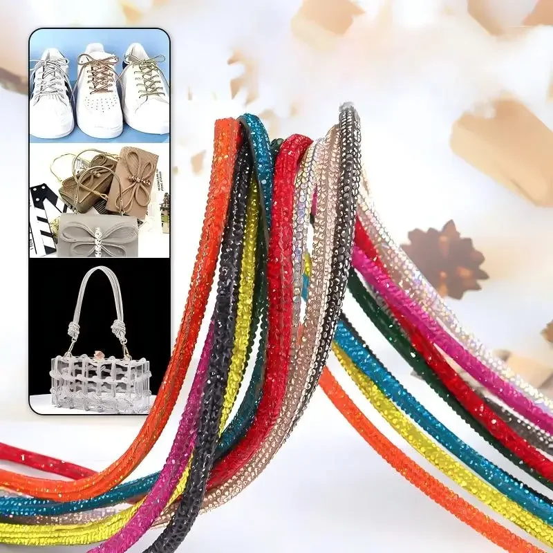 20yards 5/6mm Crystal Rhinestone Cotton Cord  Bling Diamond Rope Trim Round DIY Shoelace Hoodie Pants Drawstring Making