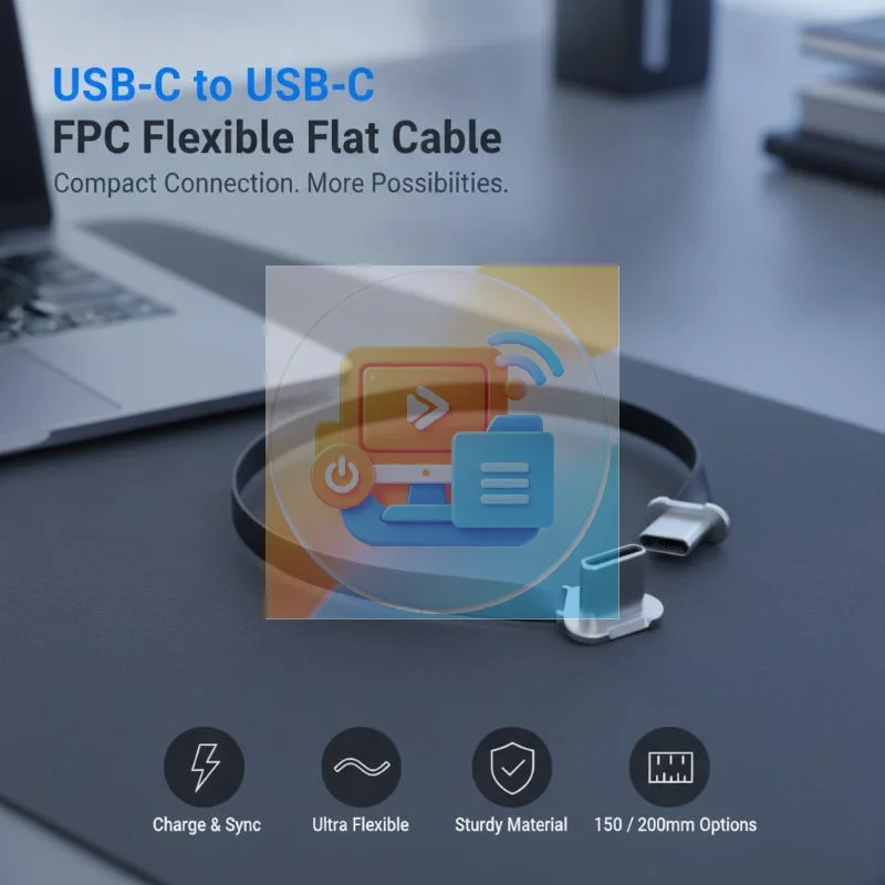 1Pcs Type-C Male To Male FPC Soft Flat Cable Fast Charge Extension Cord 150/200mm Flexible Thin Wire For Phone Small Device