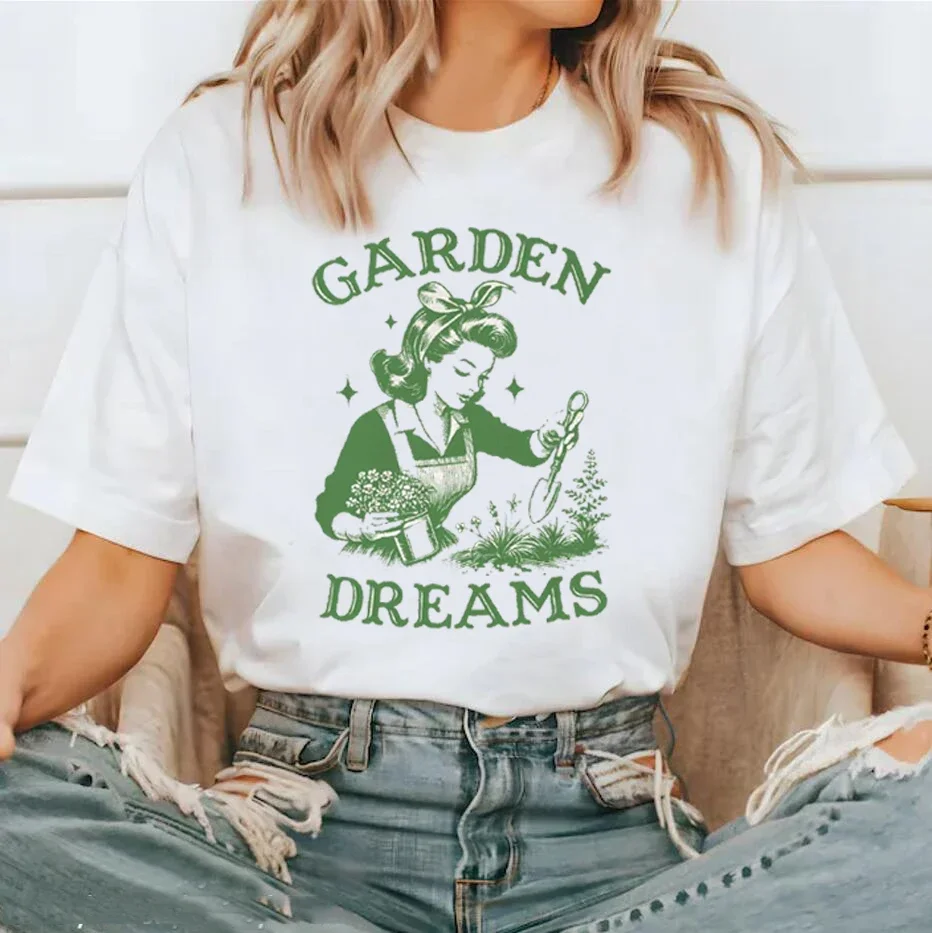 

Cute Cottagecore Aesthetic Garden Dreams Print Shirt Fashion Women Street Tshirts Casual Cotton Short Sleeve Graphic Tops Tees