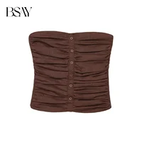 BSAY Top para Mujer moda verano un solo pecho sin tirantes plisado elástico ajustado corsé chaleco sin mangas Chic señoras Crop Tops Mujer