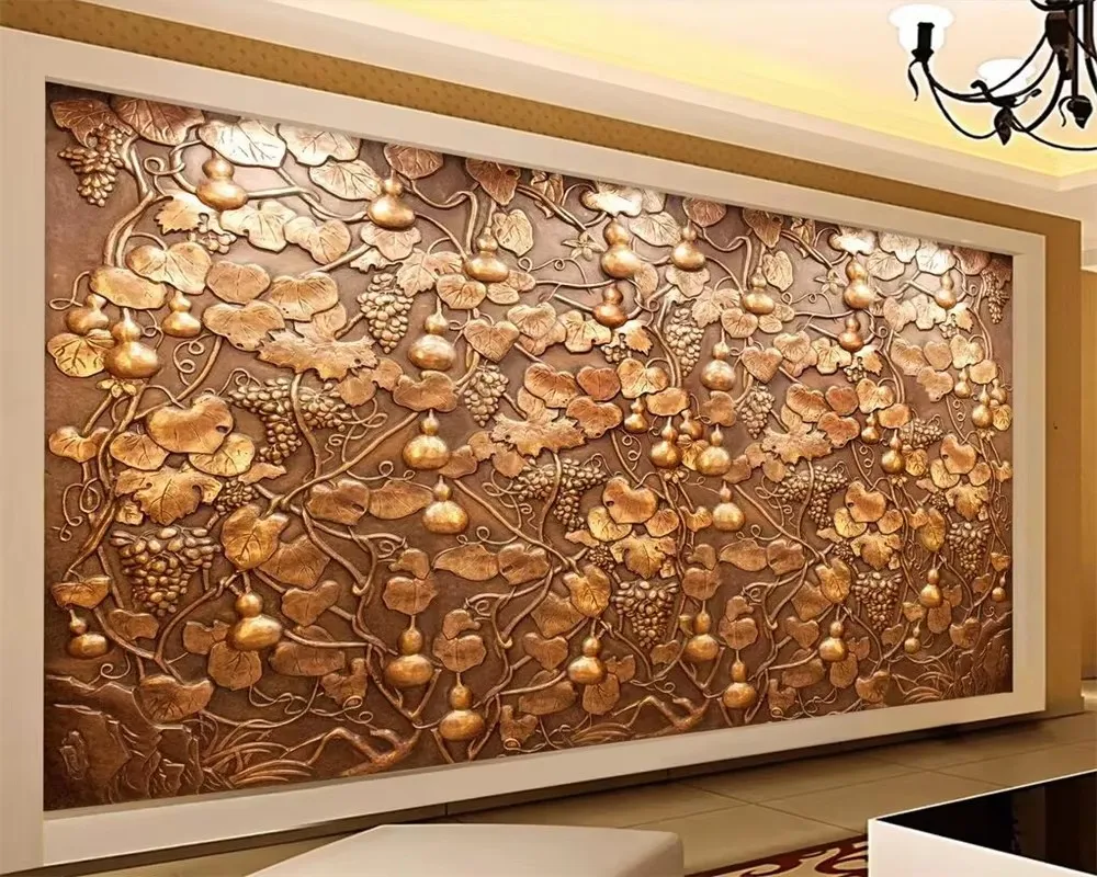 

Custom wallpaper leaves embossed gourd vine TV background wall home decoration living room bedroom murals 3d wallpaper