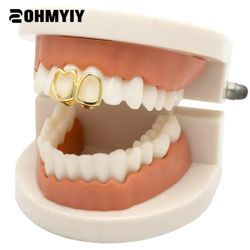 

1pc Hip Hop Double Hollow Heart Teeth Grillz Daily Gold Plated Tooth Caps For Women Men Jewelry Dental Grills