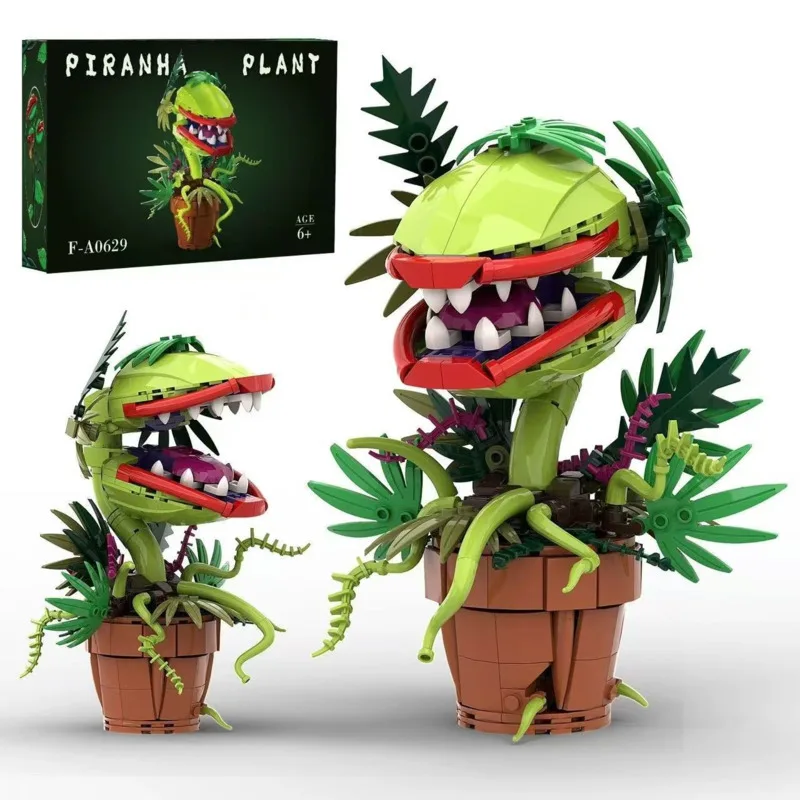 Anime Audrey II piraña planta flor bloque de construcción Chomper plantas en macetas horrores flor ladrillos juguete para chico regalo de Halloween