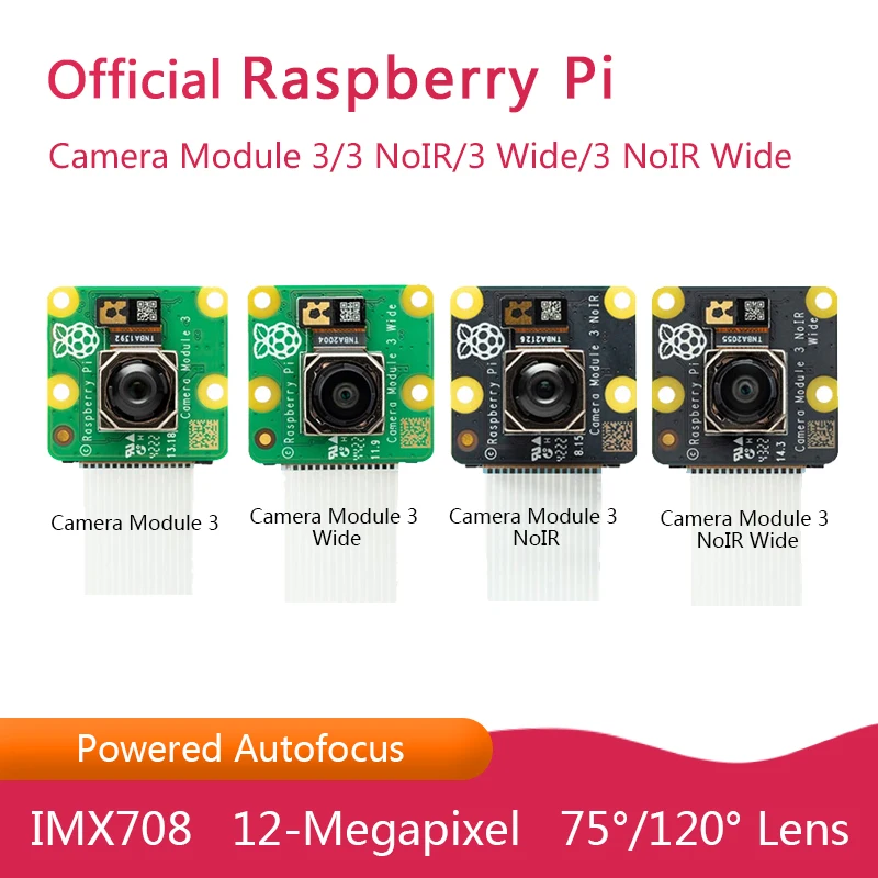 Módulo de Cámara Oficial Raspberry Pi 3/3 de ancho SONY IMX708 75/120, ángulo de visión diagonal, sensor de 12 megapíxeles, autoenfoque alimentado