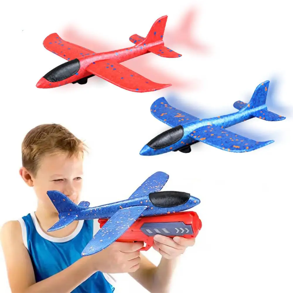 Airplane Launcher Toys Kids Glowing Foam Aircraft Launcher Gun Children\'s Launcher Aircraft Catapult Plane Outdoor Toy P3S3