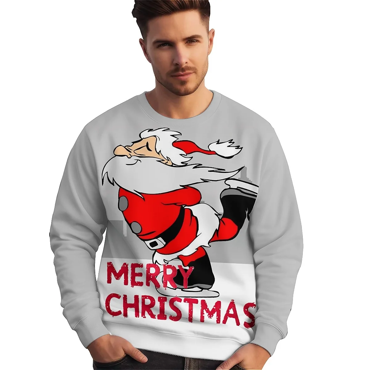

LIASOSO Christmas Sweatshirt Long Sleeve 3D Pattern Color Block Retro Modern Essential for Holiday Gatherings