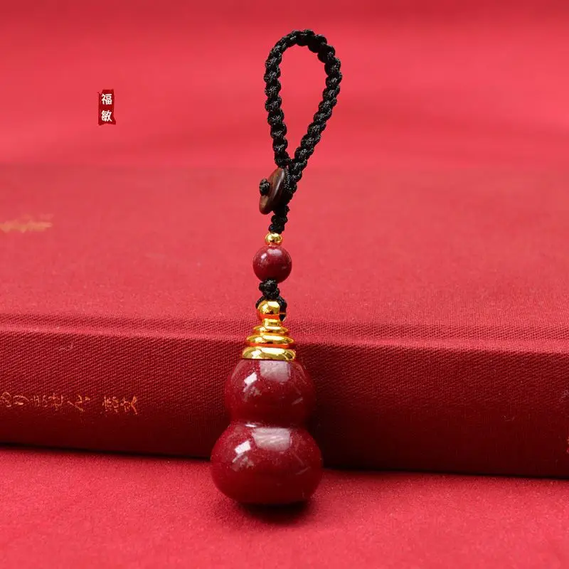 Cinnabar Gourd Pendant Empty Bottle Cinnabar Purple Gold Sand Natural Rough Stone Fu Lu Necklace Keychain for Men and Women