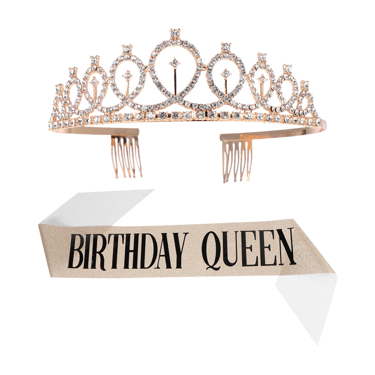 

2pcs Crown Hoop Birthday Sash Party Decorative Sash Set Rhinestone Headband Crystal Decor Queen Party Etiquette Belt