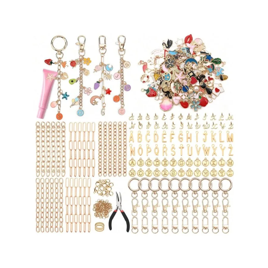 

Набор для изготовления брелоков-шармов для блеска для губ, 270 шт., для рукоделия, с подвесками, крючками для брелоков, соединительными кольцами, застежками-карабинами, цепочками и другими аксессуарами