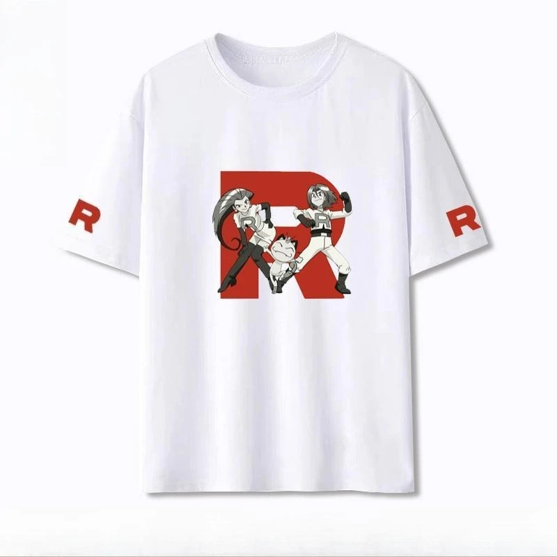 Pokémon Anime Team Rocket Creative Printed T-Shirt Men's and Women's Summer New Harajuku Loose Casual Trend Short Sleeve Top