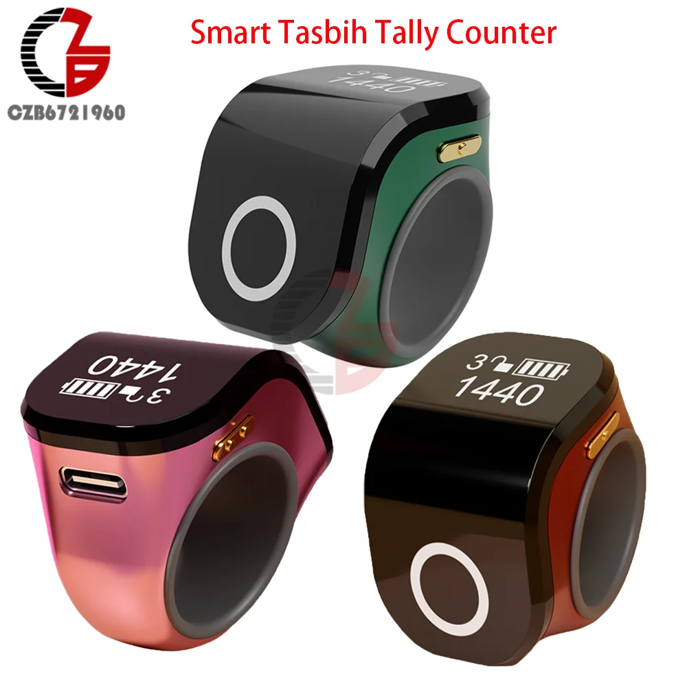 Smart Tasbih Tally Counter OLED Digital Tasbeeh Zikr Ring Finger Counter Waterproof USB Counters Prayer Time Vibration Reminder