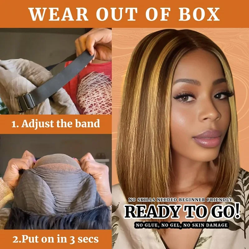 Peluca con malla Frontal Bob sin pegamento 4/27, cabello humano prearrancado Bob 6X4 HD, peluca Frontal de encaje, cabello humano Wear and Go