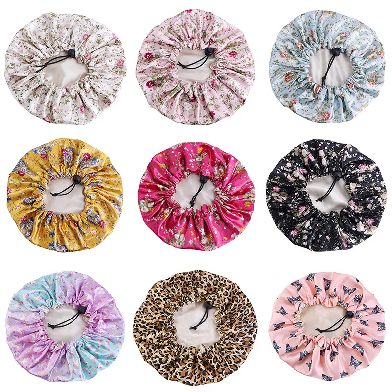 Double Layer Satin Silk Sleep Bonnet for Kids Hair Protect Hair Scarf Floral Sleep Night Cap Beanie for Children Girls Boys Hat