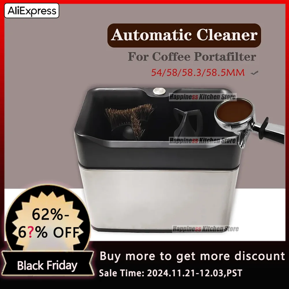 Automatic 58mm Coffee Portafilter Cleaner Electric Cleaner For 54/58.3/58.5mm Portafilter Stainless Steel Commercial Coffee