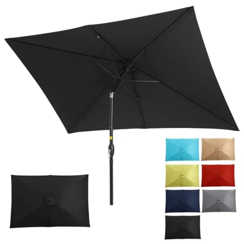 Courtyard Umbrella, Rectangular Outdoor Patio Umbrella, Sunshade Patio Umbrella, 6 Ribs, Polyester Umbrella Cover