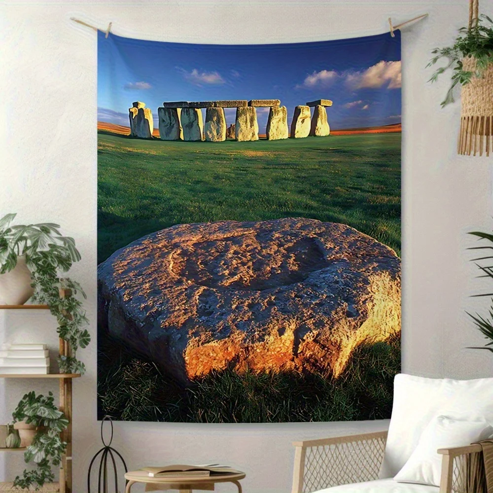 Boulders on the grassland Digital printing polyester wall tapestry suitable for use in living rooms bedrooms offices bars party