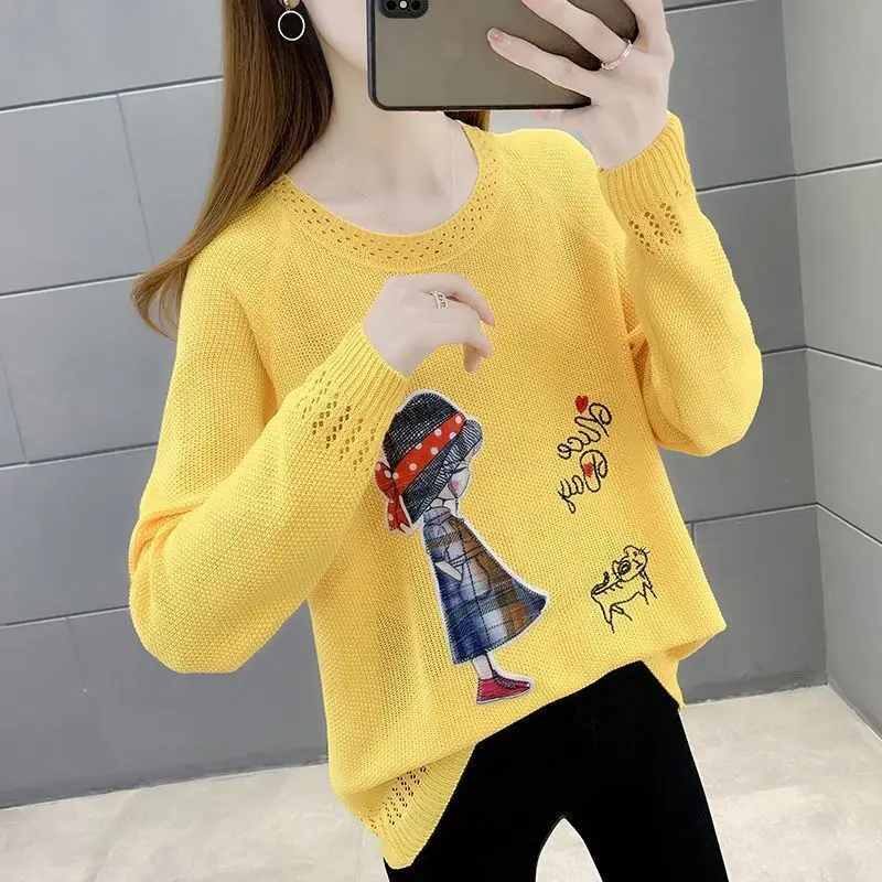 Cartoon Knitted Autumn Pullover Sweater Long Sleeve O-neck Casual Pull Jumpers Cute Female Korea Tops