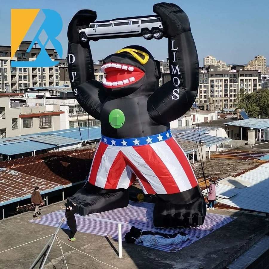 Personalised 80s Prom Theme Large Blow up Gorilla Holding Car for Stage Decoration Toy