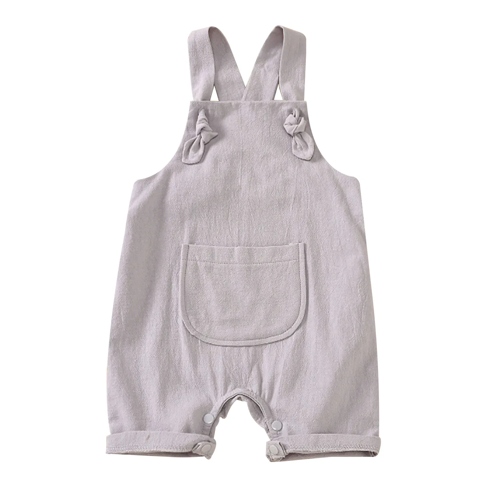 

Summer Baby Boys Girls Solid Color Overalls Pocket Press Button Design Suspender Shorts Infant Outfit for Casual Daily Wear