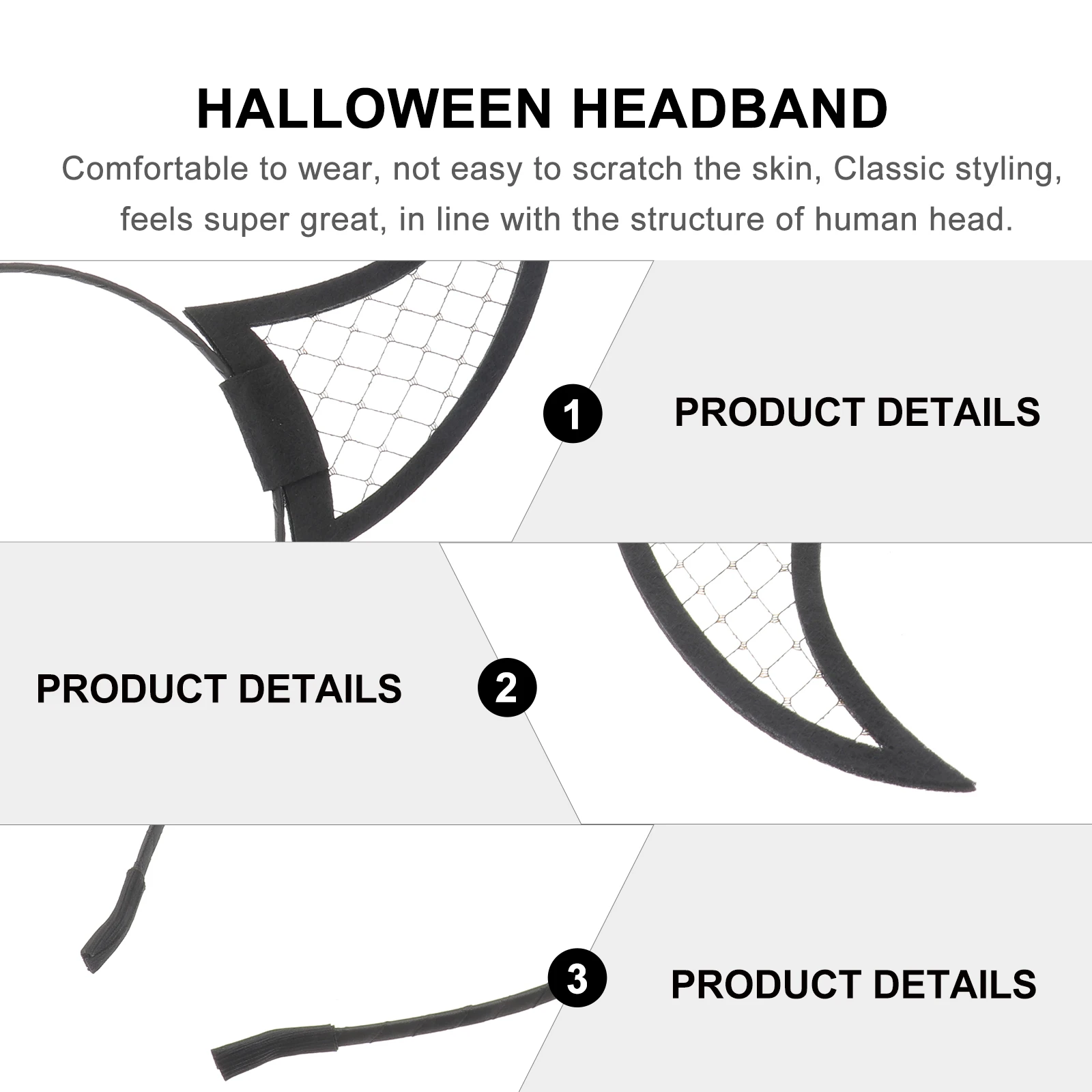 

1PC Halloween Horn Headband Mesh Hair Band Costume Accessory for Women Cosplay Comfortable Lightweight