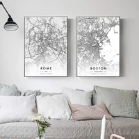 City Map Artwork Poster Paris New York Canvas Painting HD Printed Black and White Map Wall Art Picture Living Room Home Decor 5