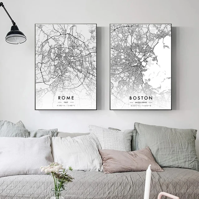 City Map Artwork Poster Paris New York Canvas Painting HD Printed Black and White Map Wall Art Picture Living Room Home Decor 5