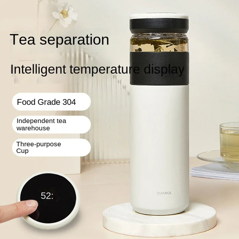 

New 450ml Smart Temperature Vacuum Thermos Cup Portable 304 Stainless Steel Tea Separation PP Cup Hot Water Bottle Glass Tea Cup