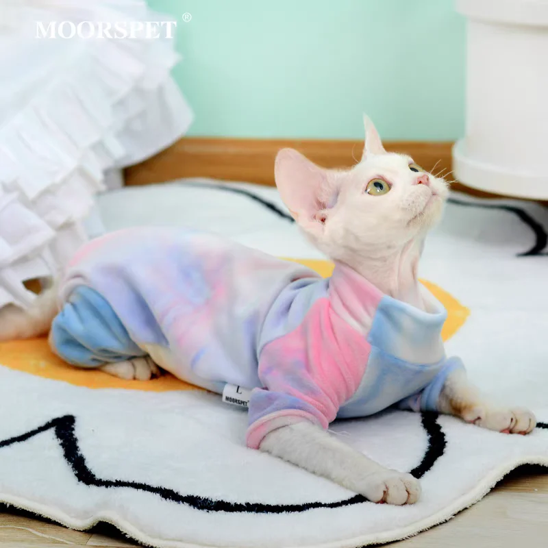 Sphynx Cat Clothes in Winter Soft 4-legged Dyeing Jumsuit For Kittnes Warm Blue Coat for Kittens in Spring Loungewear for Devon