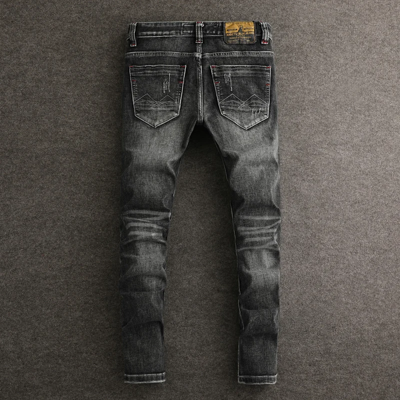 Y2K Fashion New Men's Jeans Y2KWashed Nostalgic Stretch Slim Fit Retro Black Grey Jeans Hip Hop Brand High Quality Pants Hombr