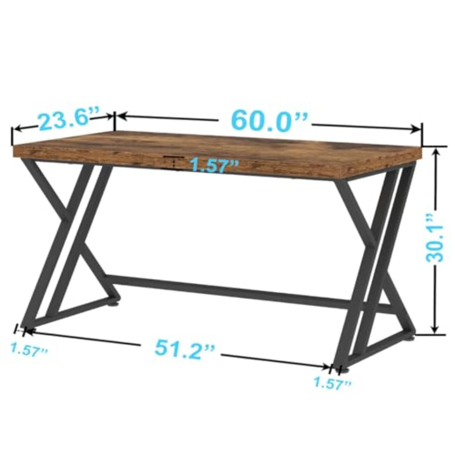 60 Inch Computer Office Desk Metal & Wood Writing Desks Rustic Brown | Work Study Gaming Table for Home Office Bedroom