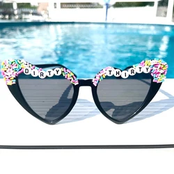 Dirty thirty Sprinkle black heart sunglasses women 30th 30 years old Birthday party decoration favor Gift present Photo props