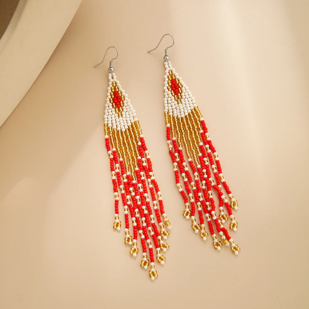 Rice bead earrings  Hand woven  Beading  Simplicity  fashion  speckle  Versatile  Bohemia  geometry  ma'am  Fringed earrings