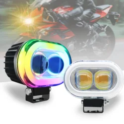 General Motorcycle Spotlight 100W Dual Color LED Work Light Mini Waterproof Running Light Fog Light 9-32V Motorcycle Car Univers