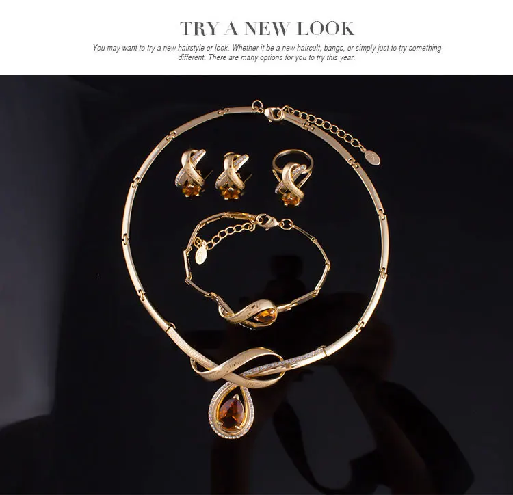 Exaggerated Creative Alloy Jewelry Set Gold Plated Luxurious Necklace Earrings Four-piece Women\'s Jewelry Set