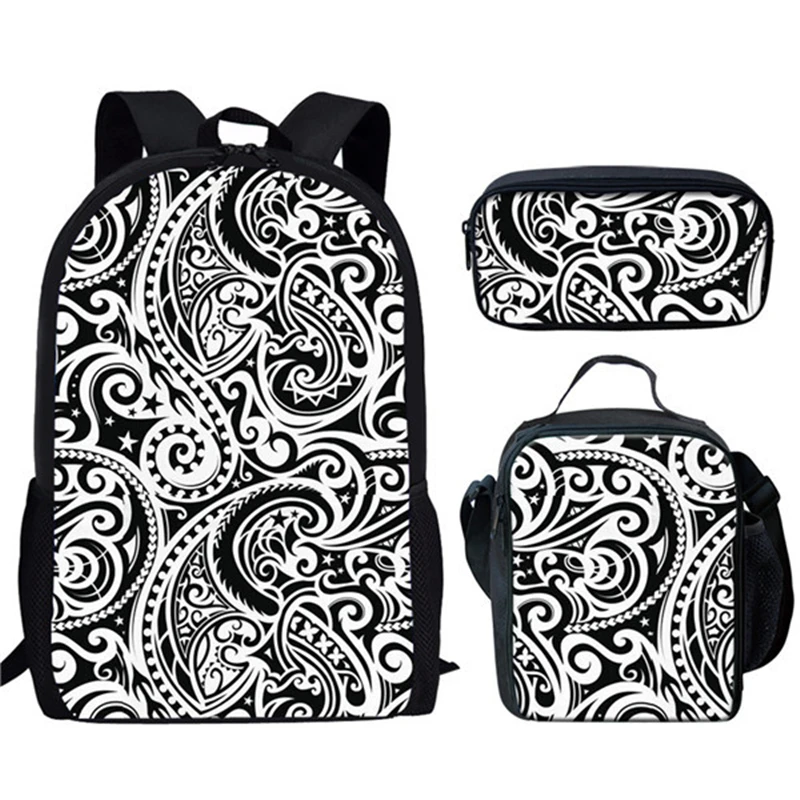 Hip Hop Polynesian Traditional Tribal 3pcs/Set Backpack 3D Print Student Bookbag Travel Laptop Daypack Lunch Bags Pencil Case Q