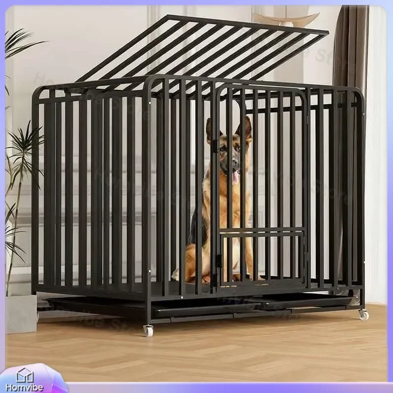 Large Dog Cage Indoor Heavy Duty Metal Crate Kennel for Medium Big Dogs Golden Retriever with Removable Tray Toilet