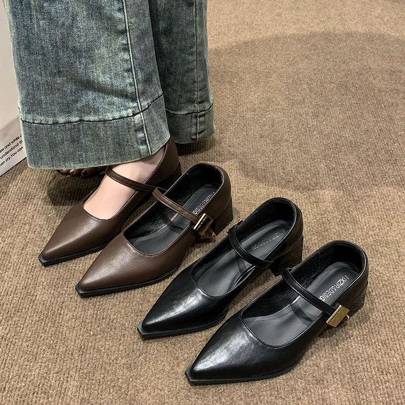 أحذية ماري جين الجديدة للربيع والخريف ذات الكعب المكتنز على الطراز الفرنسي هي أحذية فردية صغيرة قديمة #2