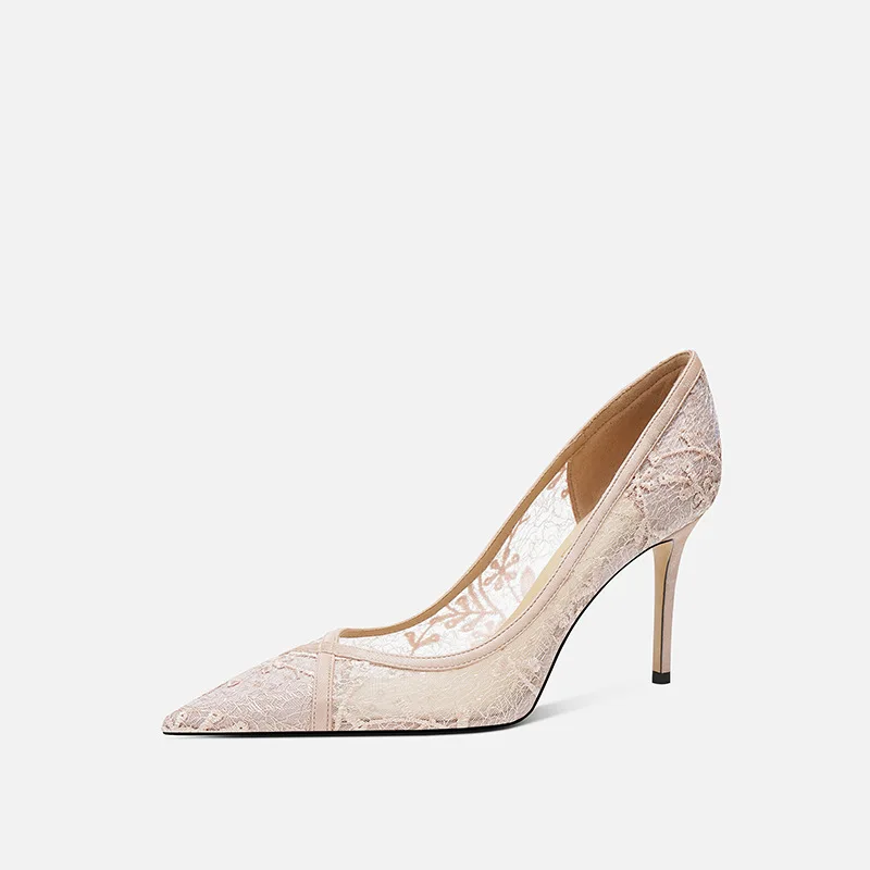 

New Women Shoes Sexy Lace Pointed Tip High Heels for Woman Fashion Handmade Embroidery Casual Shoes Designer Shoes Zapatos Mujer