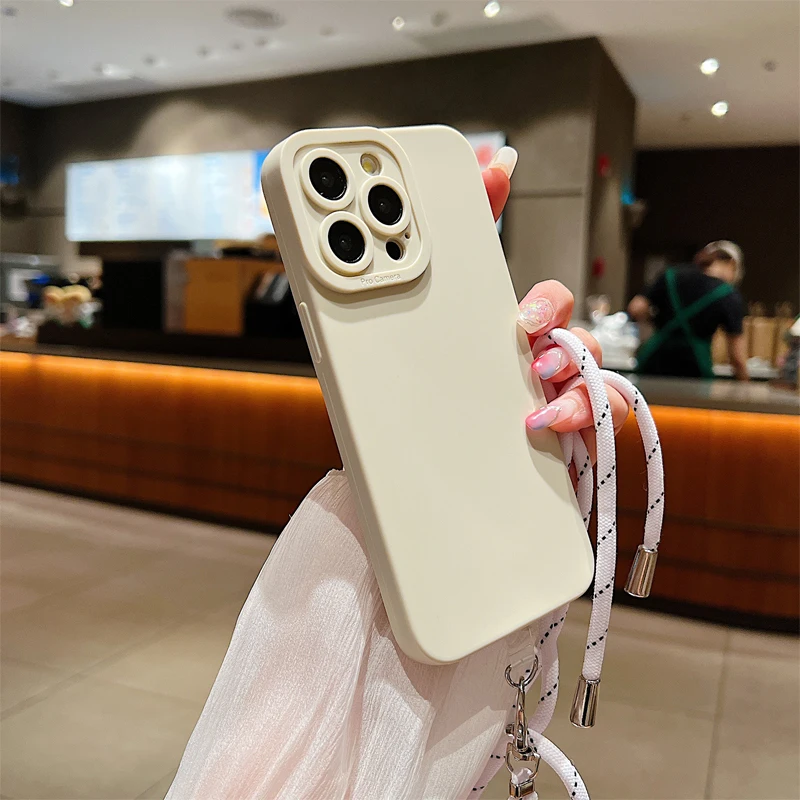 Luxury Lanyard Strap Phone Case For iPhone 16 15 Pro Max 15 14 13 12 11 X XS XR 7 8 Plus SE 2020 Shockproof Silicone Soft Cover