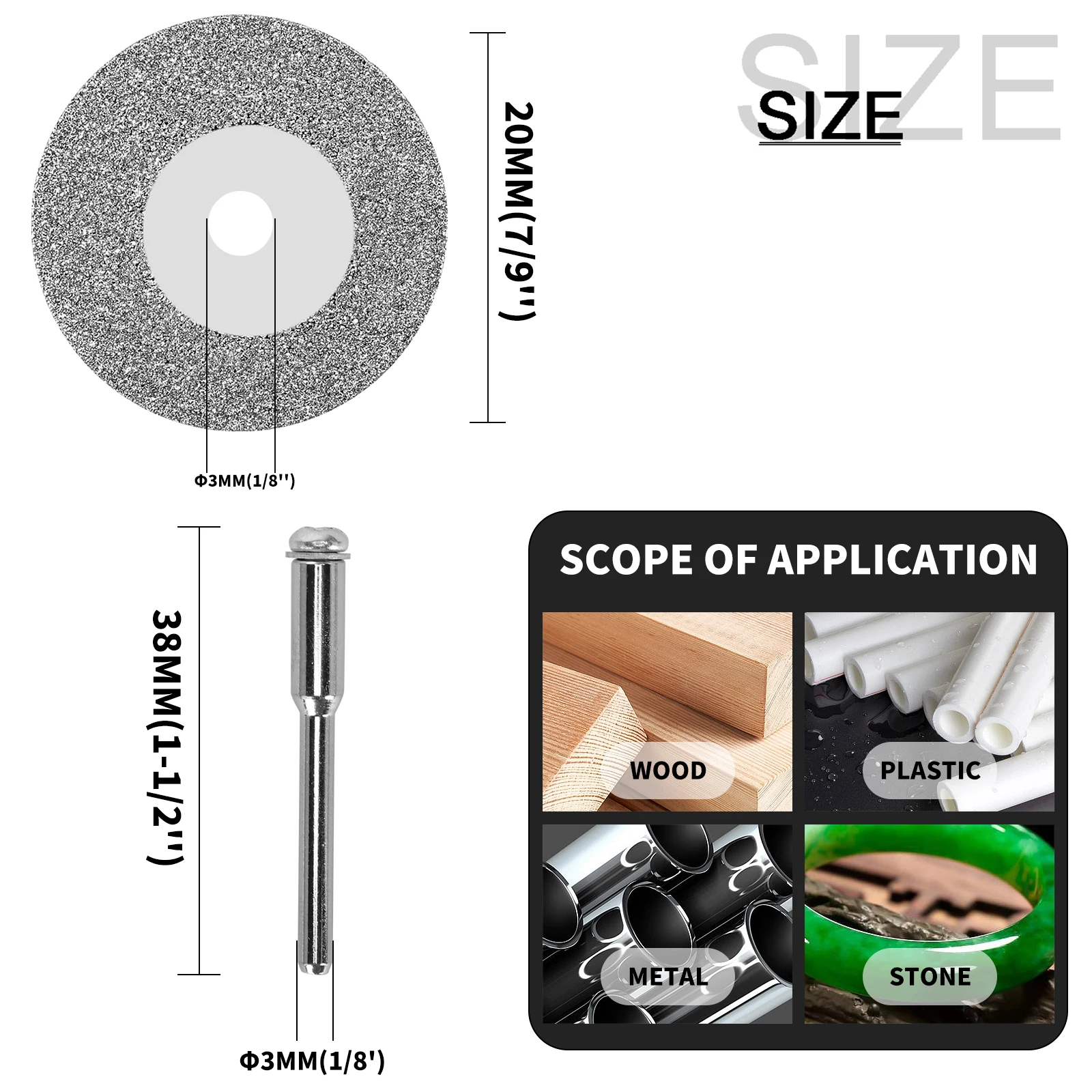  5pcs 20mm Diamond Cutting Discs Cut Off Mini Diamond Saw Blade with 1pcs Connecting Shank for Drill Fit Rotary Tool