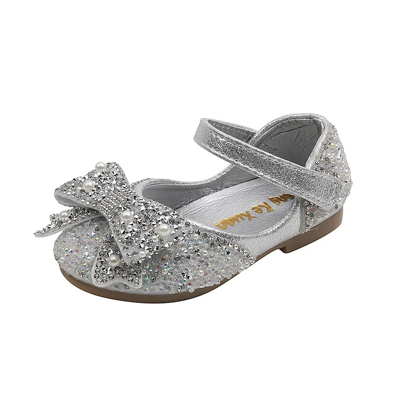 Nova primavera outono meninas sapatos lantejoulas strass borboleta princesa sapatos bling apartamentos dança festa desempenho sapatos h534