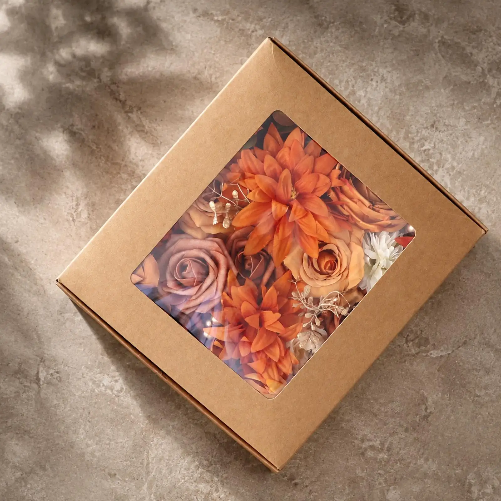 Handmade Faux Autumn Floral Arrangement with Rose Chrysanthemum Blooms for Party Centerpiece