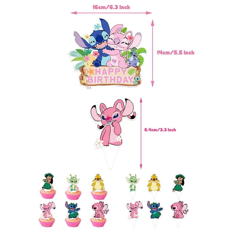 1 مجموعة ليلو وستيتش كعكة توبر الوردي ستيتش كب كيك توبر للأطفال عيد ميلاد سعيد كعكة الديكور استحمام الطفل هدايا الحفلات #3