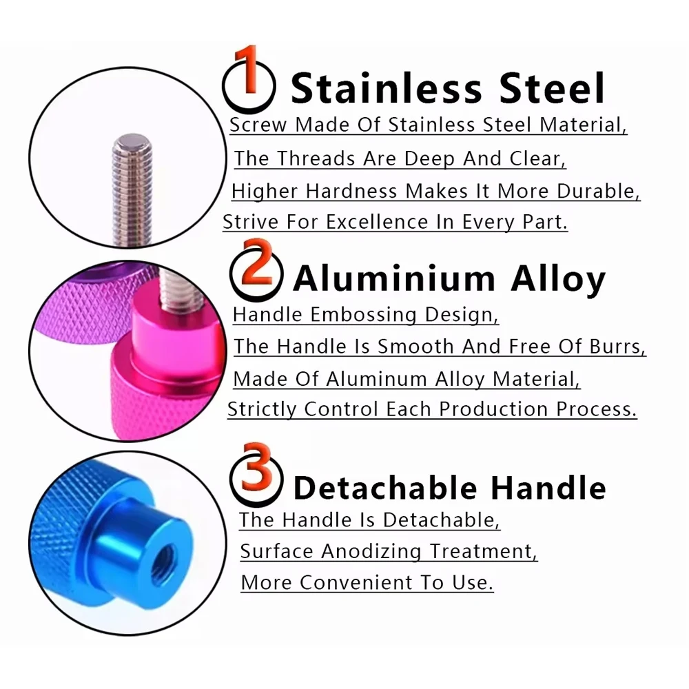Weiyi Aluminium-Daumenschrauben 6 # -32 UNC-Gewinde, farbige Rändelköpfe, SUS304 Edelstahl-Handspannbolzen für Kamerastative – Detail 3