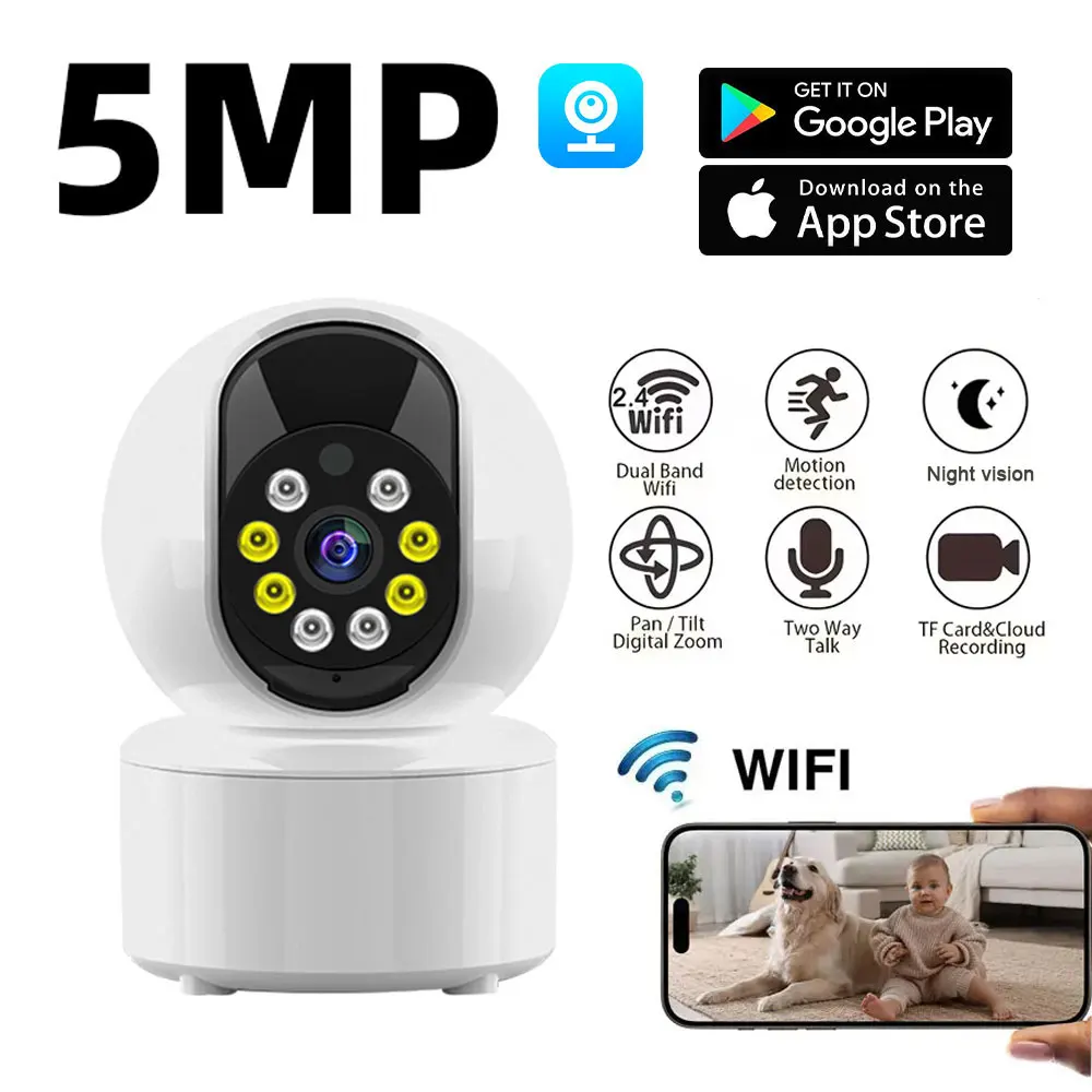 

5MP Wireless Indoor Security Camera Ai Human Detection HD Lens Baby Monitor Pan Tilt CCTV Video Surveillance Home Smart WiFi Cam