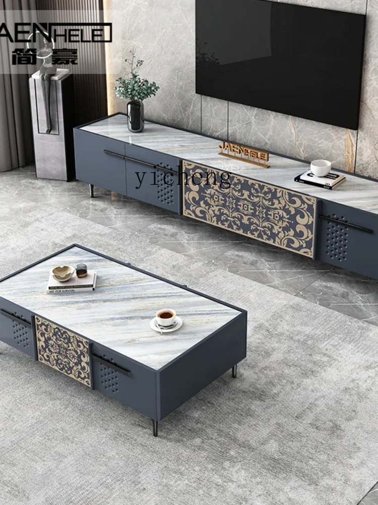 ii10.9-Affordable Luxury Style TV Cabinet and Tea Table Combination Suit New Chinese Stone Plate